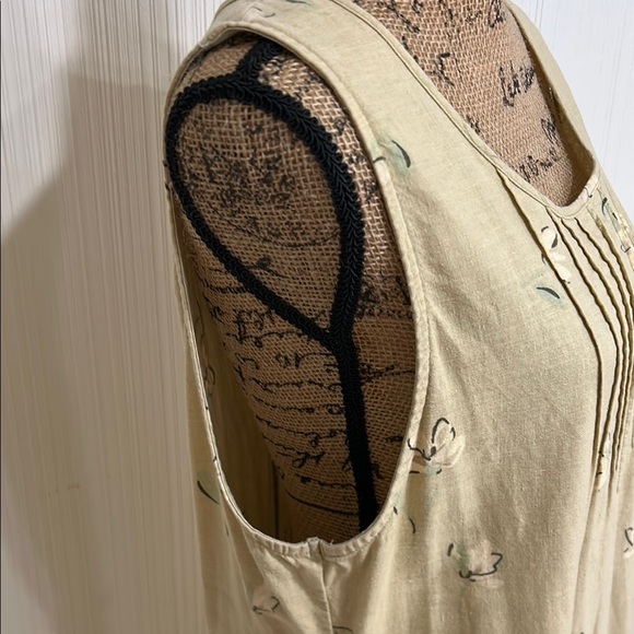 Vintage White Stag  Linen Cotton Cream Pleated Maxi Sundress - Picture 3 of 11